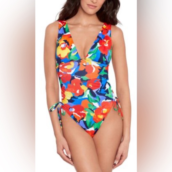 Lauren Ralph Lauren Other - LRL Lauren Ralph Lauren Floral Shirred Plunge One Piece Swimsuit